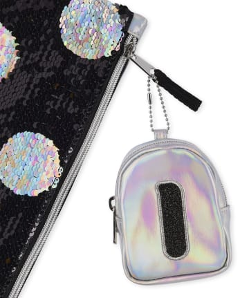 Girls Holographic Initial Backpack Pouch
