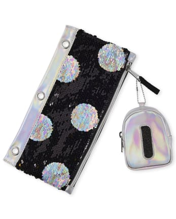Girls Holographic Initial Backpack Pouch