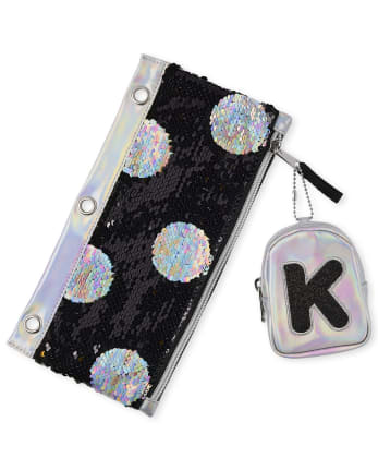 Girls Holographic Initial Backpack Pouch