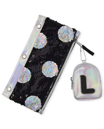 Girls Holographic Initial Backpack Pouch