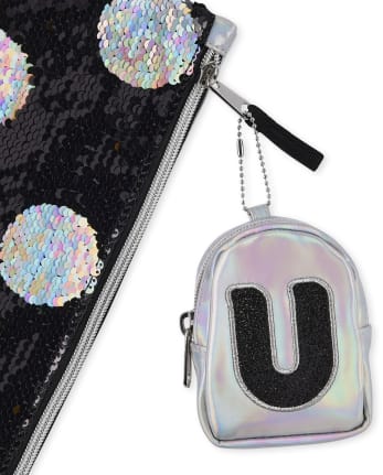 Girls Holographic Initial Backpack Pouch