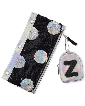 Girls Holographic Initial Backpack Pouch