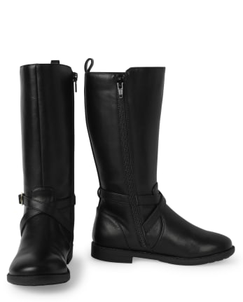 Girls Faux Leather Buckle Tall Boots | The Children's Place - BLACK