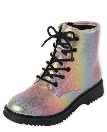 Girls Rainbow Lace Up Booties