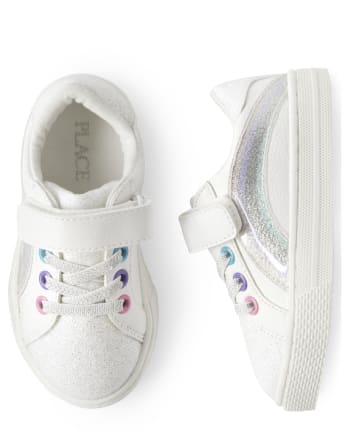 festooning Girls Sneakers Sparkle Glitter Low Top Sneakers for Kids PU  Leather Fashion Shoes with Colorful Shoelace