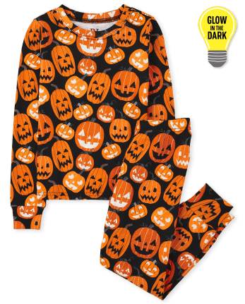Unisex Kids Matching Family Glow Pumpkin Patch Snug Fit Cotton Pajamas