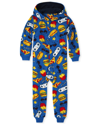 Pijama de una pieza de forro con y manga larga para niños | The Children's Place - BLUE HOLE