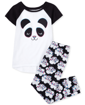 Girls Short Raglan Sleeve Panda Pajamas | The Children's Place - BLACK