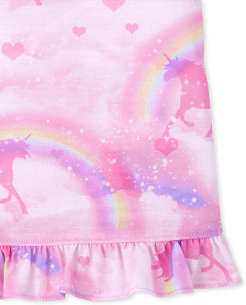 Girls Rainbow Unicorn Ruffle Nightgown