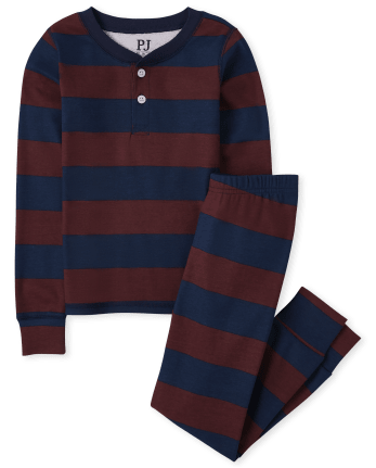 Boys Striped Henley Snug Fit Cotton Pajamas