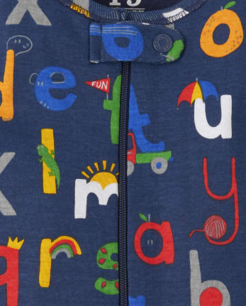 Pijama unisex de una pieza de algodón con ajuste ceñido del alfabeto para bebés y niños pequeños