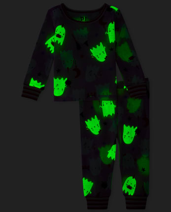 Pijama de algodón con ajuste ceñido de fantasma resplandeciente para bebés y niñas pequeñas