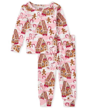 Baby And Toddler Girls Gingerbread House Snug Fit Cotton Pajamas