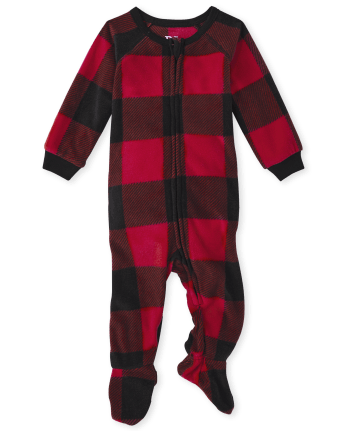 Pijamas de una pieza con patas de lana a cuadros de búfalo, de manga larga,  navideños, familiares, unisex, para bebés y niños pequeños