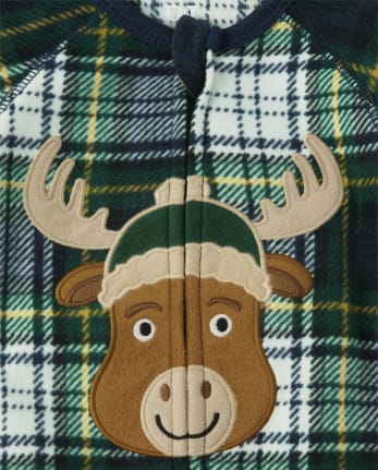 Unisex Baby And Toddler Matching Family Plaid Moose Fleece One Piece Pajamas