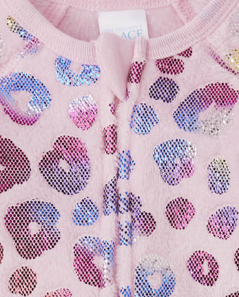 Pijama de una pieza de lana de leopardo metalizado para bebés y niñas pequeñas
