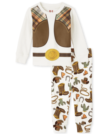 Pijama de algodón unisex para bebés y niños pequeños a juego con vaquero familiar