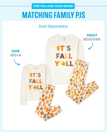 Pijama de algodón unisex con estampado de hojas familiares a juego para niños