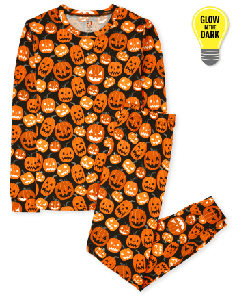 Unisex Adult Matching Family Glow Pumpkin Patch Cotton Pajamas