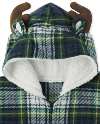 Pijama de una pieza de alce a cuadros de lana familiar a juego para niños unisex