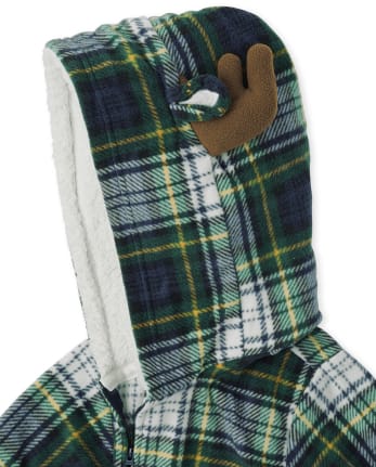Pijama de una pieza de alce a cuadros de lana familiar a juego para niños unisex