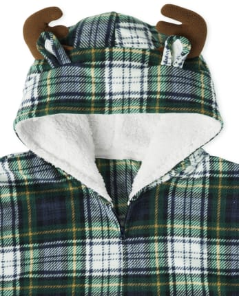 Adult Matching Family Plaid Moose Fleece One Piece Pajamas