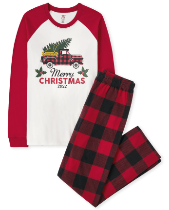 Unisex Adult Matching Family O Christmas Tree 2022 Plaid Cotton And Fleece Pajamas