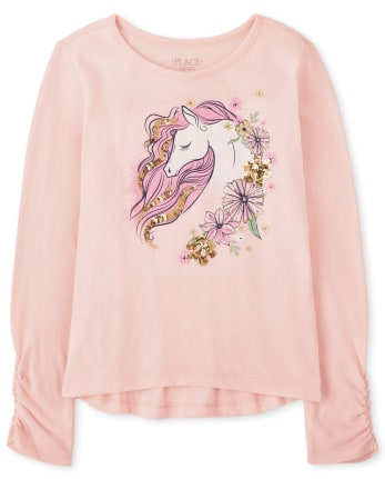 Girls Long Sleeve Graphic Ruched Top | The Children's Place CA - SWEET ...
