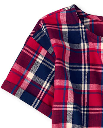 Girls Matching Family Plaid Tie Front Top