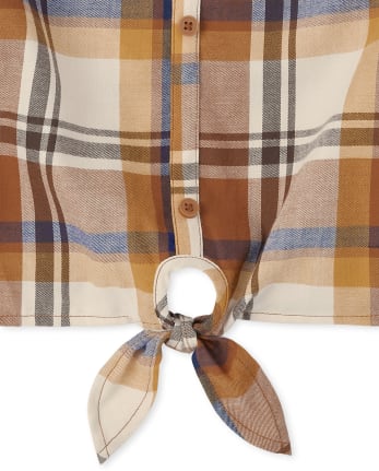 Womens Matching Family Plaid Tie Front Top