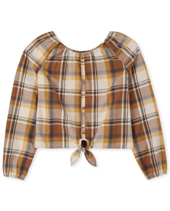 Womens Matching Family Plaid Tie Front Top