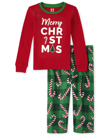 Unisex Baby And Toddler Matching Family Merry Christmas Candy Cotton And Fleece Pajamas