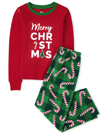 Unisex Kids Matching Family Merry Christmas Candy Cotton And Fleece Pajamas