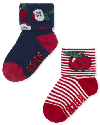 Toddler Girls Apple Turn Cuff Socks 3-Pack