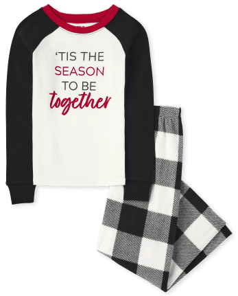 Unisex Kids Matching Family 'Tis The Season Buffalo Plaid Cotton And Fleece Pajamas