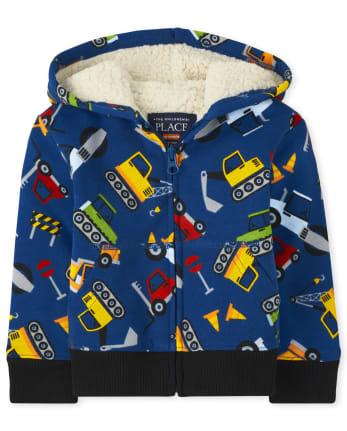 Baby And Toddler Boys Construction Sherpa Zip-Up Hoodie