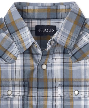 Boys Plaid Poplin Button Up Shirt