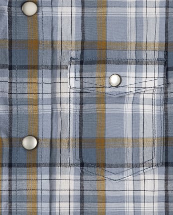 Boys Plaid Poplin Button Up Shirt