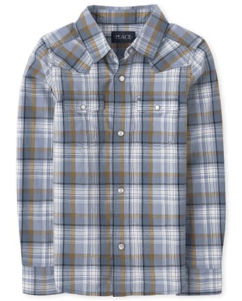 Boys Plaid Poplin Button Up Shirt