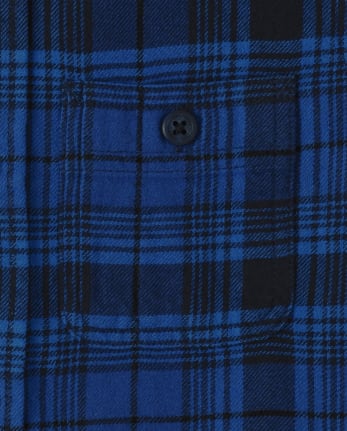 Boys Plaid Flannel Button Down Hoodie Top