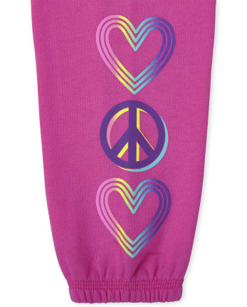 Pantalones jogger de forro polar con corazones arcoíris para niñas