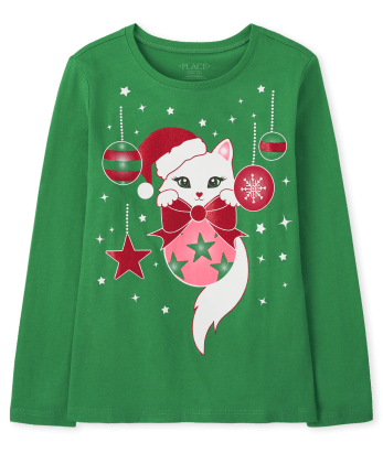 Camiseta con gráfico de adorno de gato para niñas