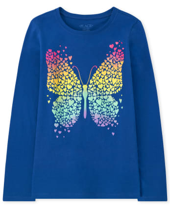 Camiseta con estampado de mariposa arcoíris para niñas