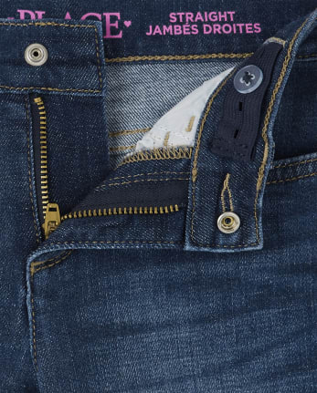Jeans rectos con puños enrollados desgastados para niñas