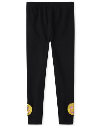 Girls Flip Sequin Happy Face Fleece Lined Leggings