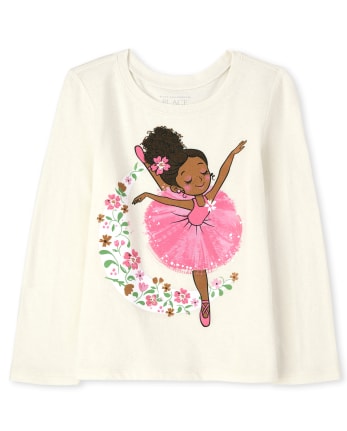Camiseta con estampado de bailarina para bebés y niñas pequeñas