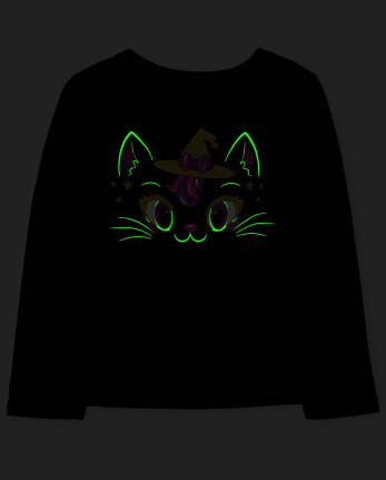 Baby And Toddler Girls Witch Cat Graphic Tee