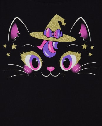Baby And Toddler Girls Witch Cat Graphic Tee