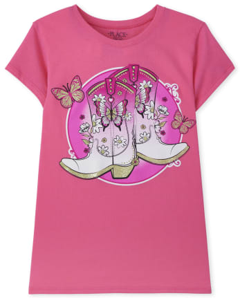 Camiseta estampada con botas vaqueras para niñas