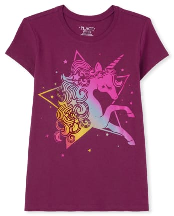Girls Rainbow Unicorn Graphic Tee